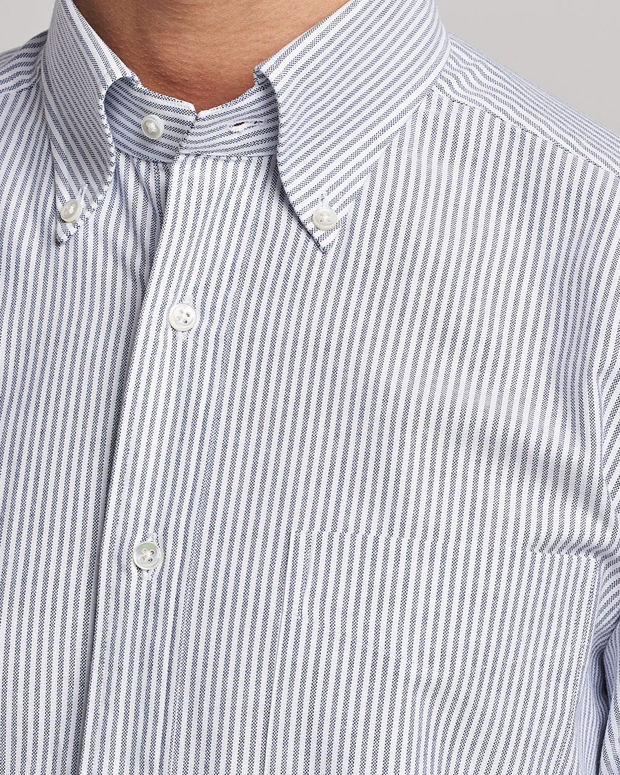 Herr | Skjortor | Kamakura Shirts | Slim Fit Striped Oxford BD Shirt Light Blue