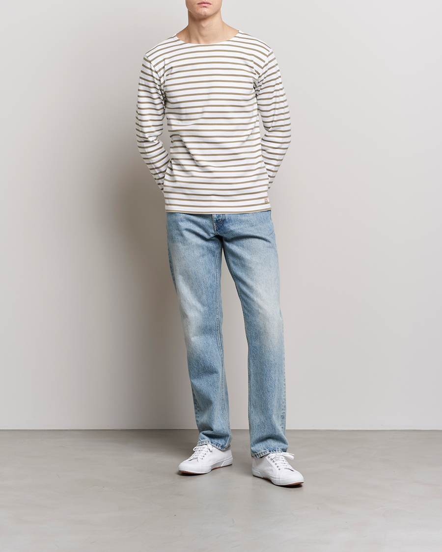 Herr | T-Shirts | Armor-lux | Houat Héritage Stripe Longsleeve T-shirt Blanc/Argile