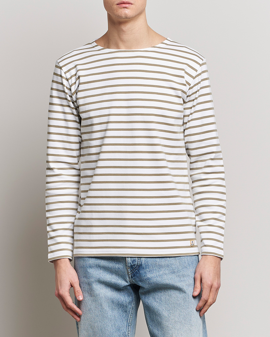 Herr | T-Shirts | Armor-lux | Houat Héritage Stripe Longsleeve T-shirt Blanc/Argile
