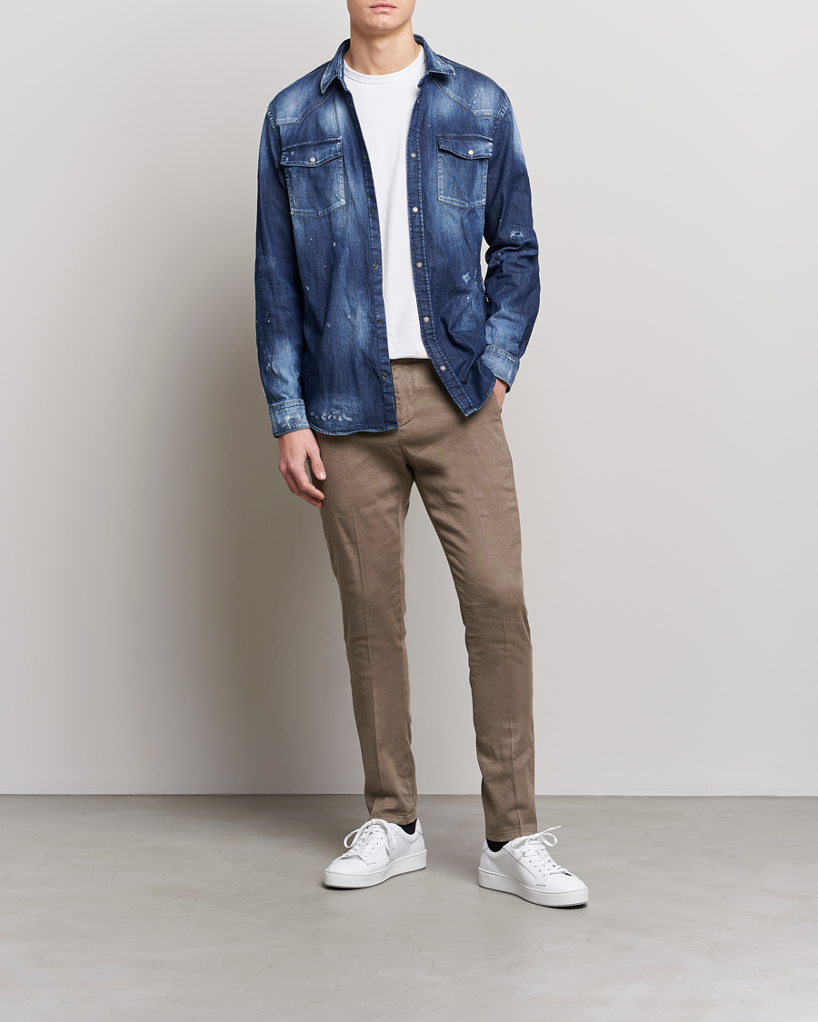 Herr | Byxor | Dondup | Gaubert Linen Stretch Chinos Light Brown