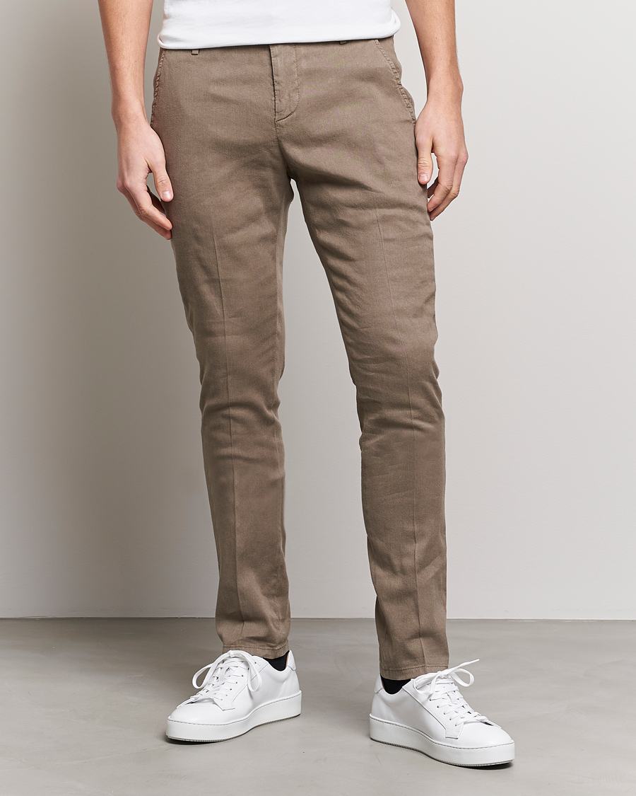 Herr | Byxor | Dondup | Gaubert Linen Stretch Chinos Light Brown