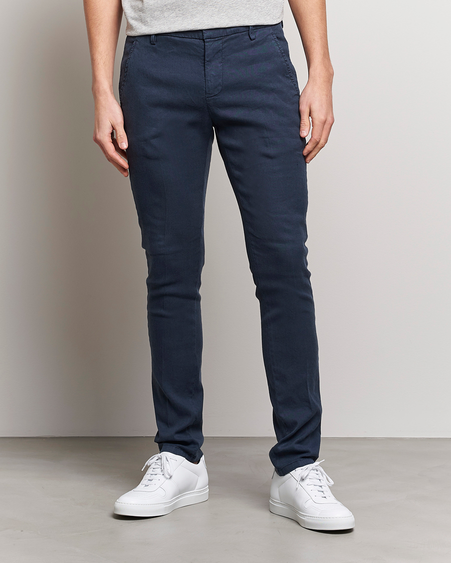 Herr | Byxor | Dondup | Gaubert Linen Stretch Chinos Navy