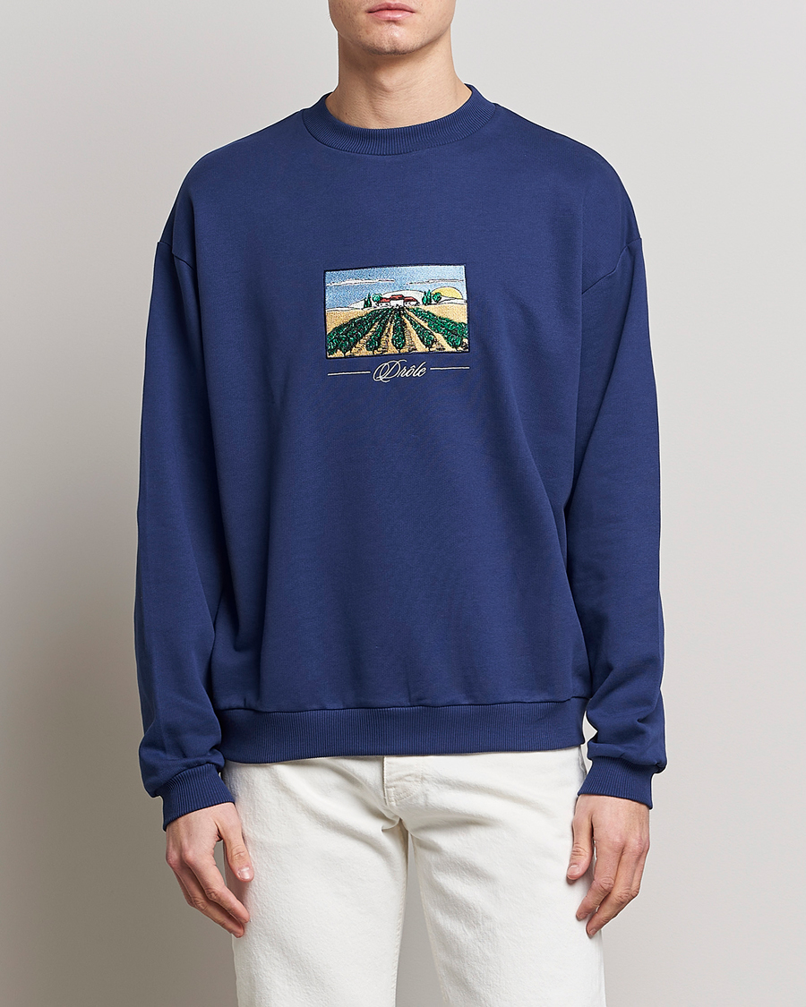 Herr | Tröjor | Drôle de Monsieur | Vignes Embroidered Sweatshirt Navy