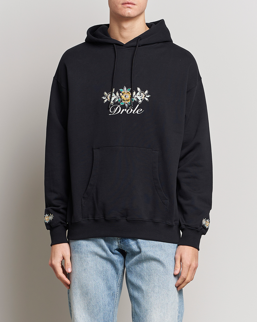 Herr | Tröjor | Drôle de Monsieur | Fleur Embroidered Hoodie Black