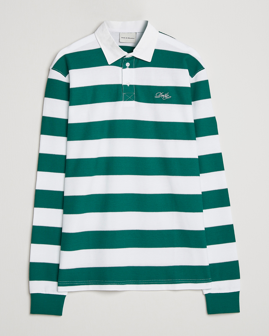 Herr | Tröjor | Drôle de Monsieur | Le Polo Striped Rugby Shirt White/Green