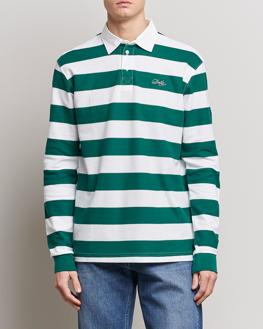 Herr | Tröjor | Drôle de Monsieur | Le Polo Striped Rugby Shirt White/Green