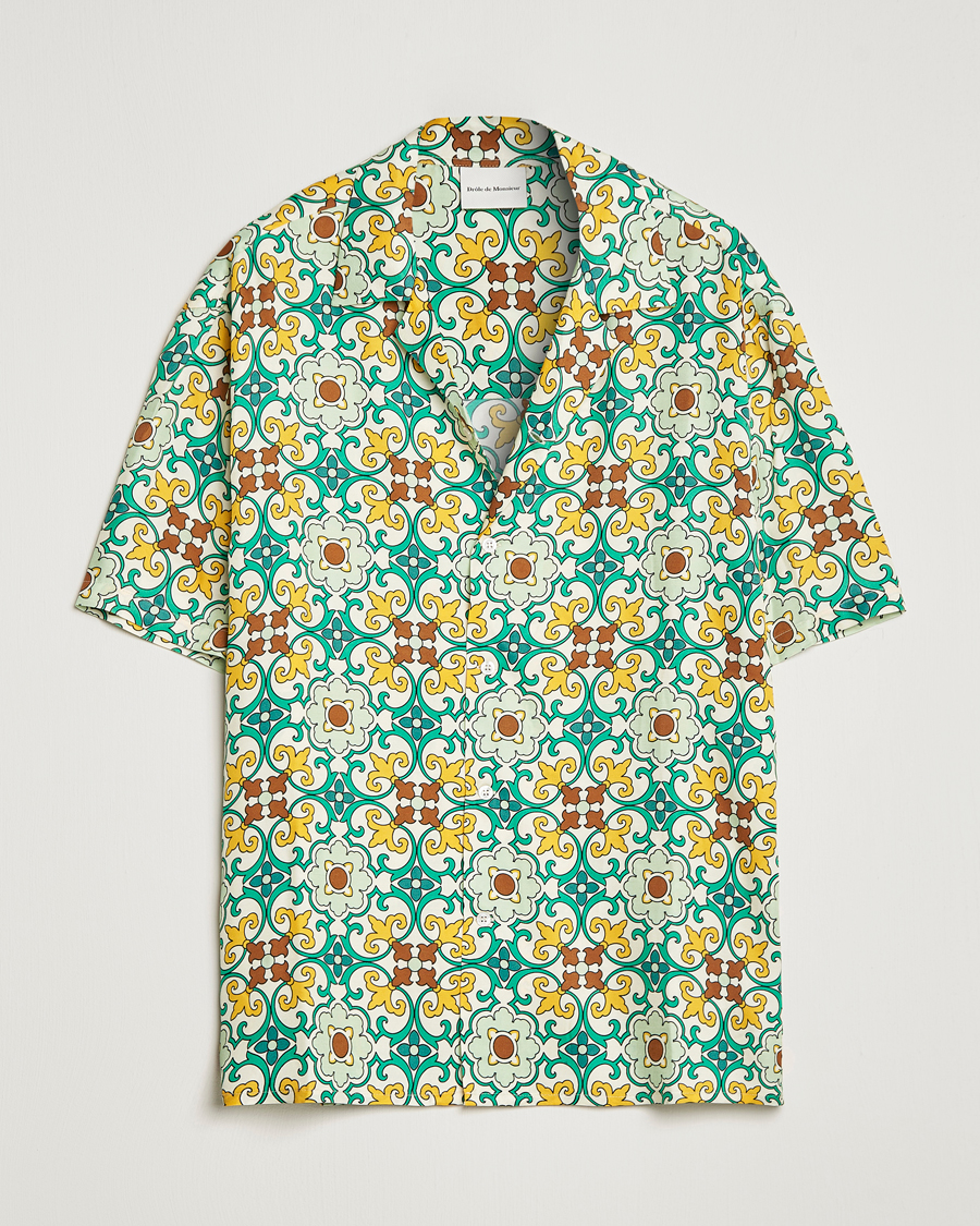 Herr | Skjortor | Drôle de Monsieur | Ornaments Print Bowling Shirt Yellow/Green