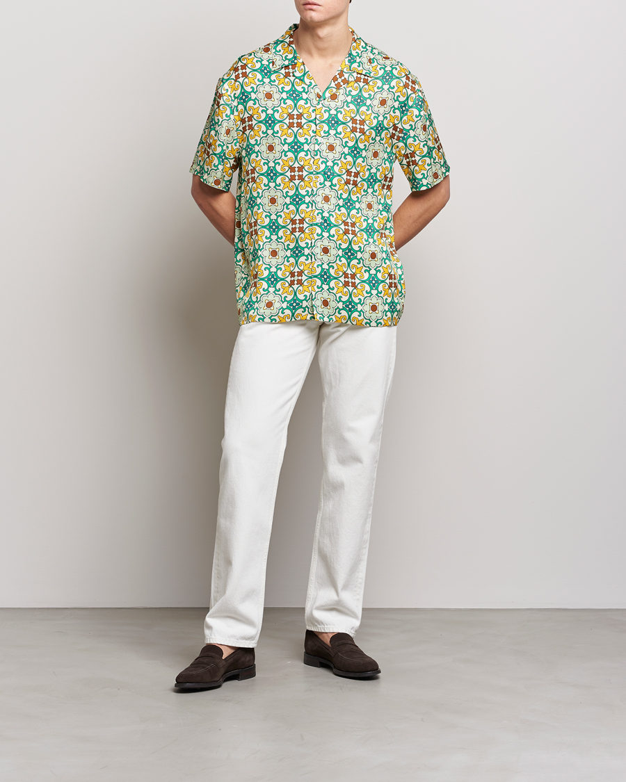 Herr | Skjortor | Drôle de Monsieur | Ornaments Print Bowling Shirt Yellow/Green