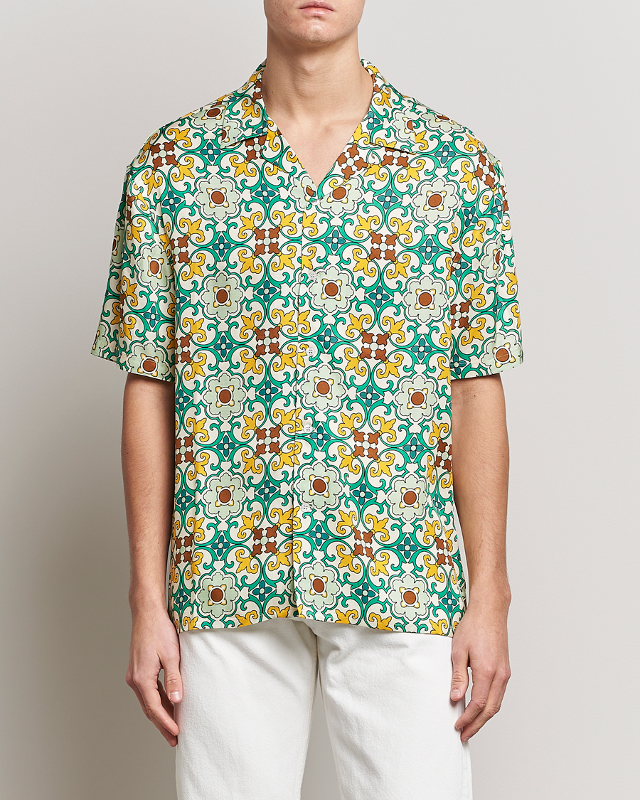 Herr | Kortärmade skjortor | Drôle de Monsieur | Ornaments Print Bowling Shirt Yellow/Green