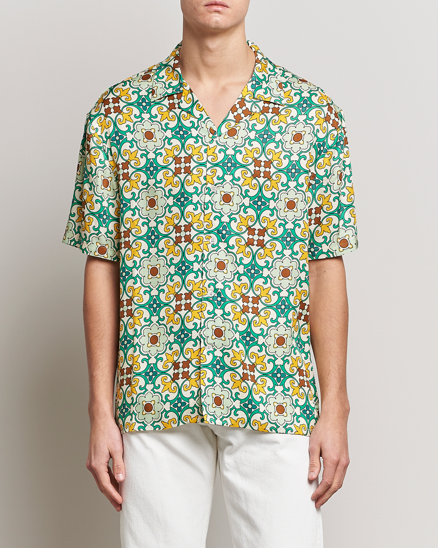 Herr | Skjortor | Drôle de Monsieur | Ornaments Print Bowling Shirt Yellow/Green