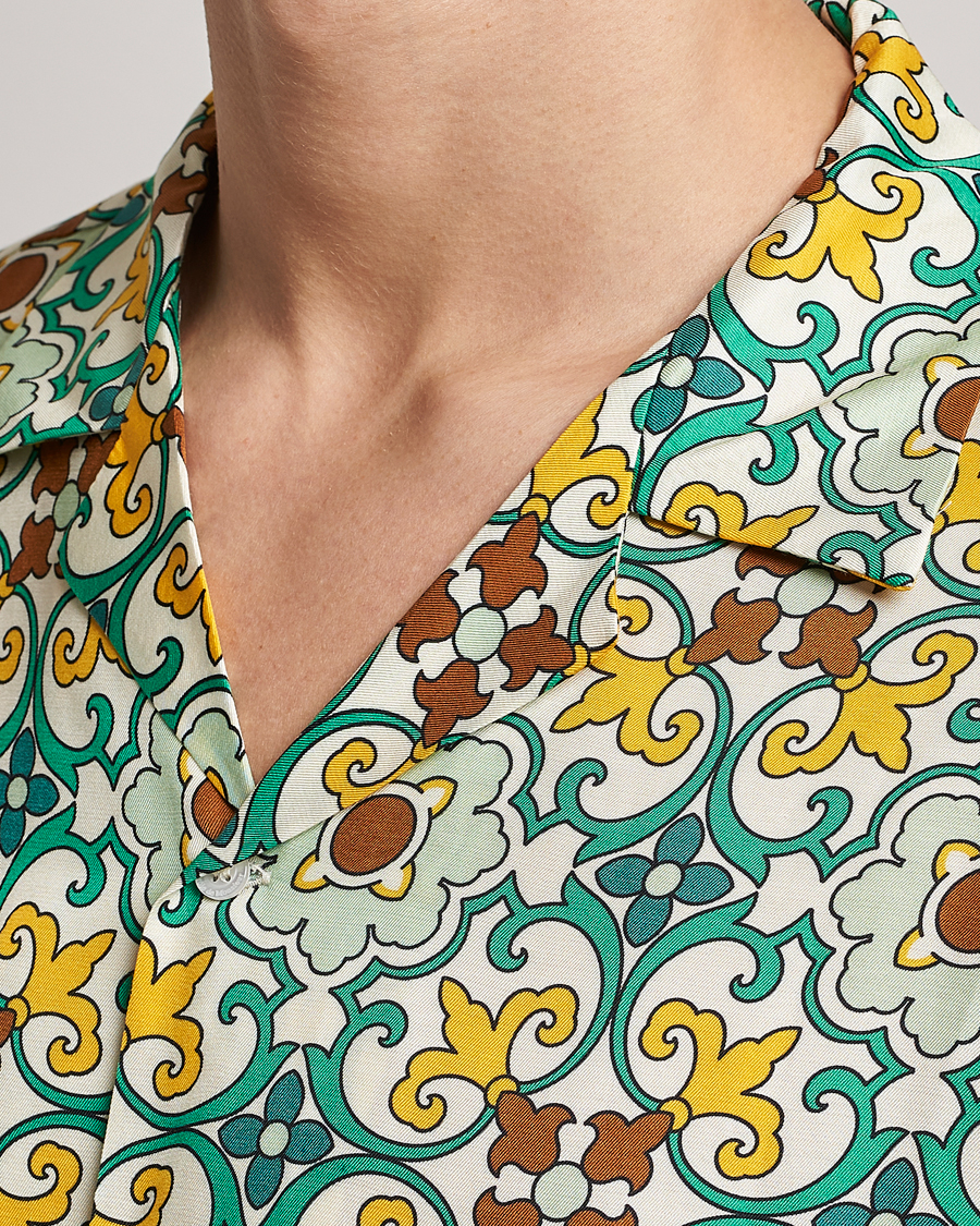 Herr | Skjortor | Drôle de Monsieur | Ornaments Print Bowling Shirt Yellow/Green