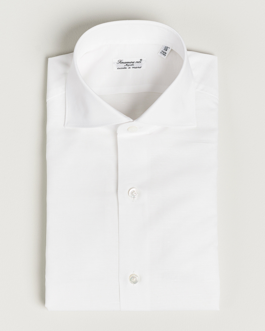Herr | Skjortor | Finamore Napoli | Milano Slim Linen Dress Shirt White