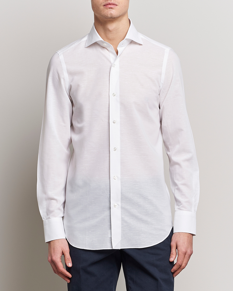 Herr | Skjortor | Finamore Napoli | Milano Slim Linen Dress Shirt White