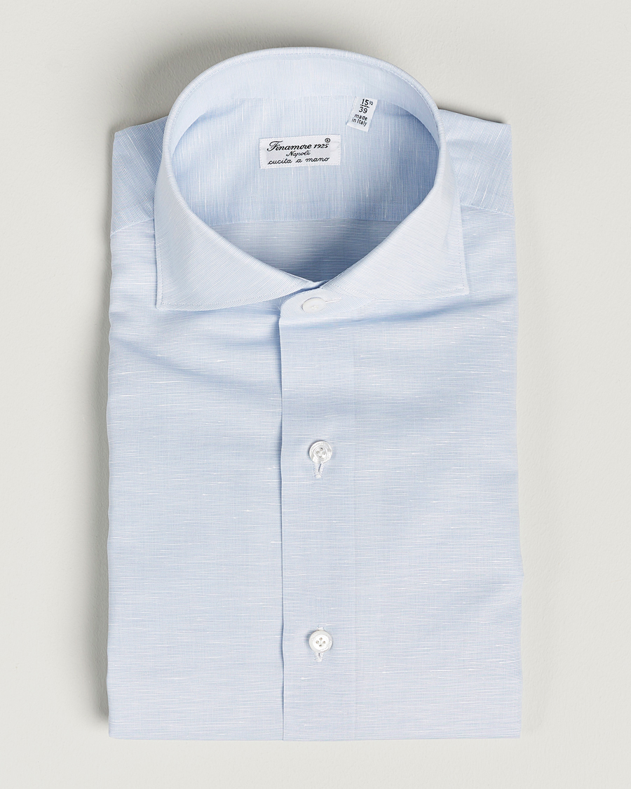 Herr | Skjortor | Finamore Napoli | Milano Slim Linen Dress Shirt Light Blue