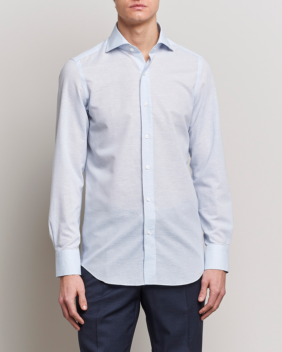 Herr | Skjortor | Finamore Napoli | Milano Slim Linen Dress Shirt Light Blue