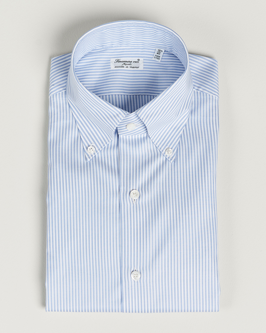 Herr | Skjortor | Finamore Napoli | Milano Slim Oxford Button Down Shirt Blue Stripe