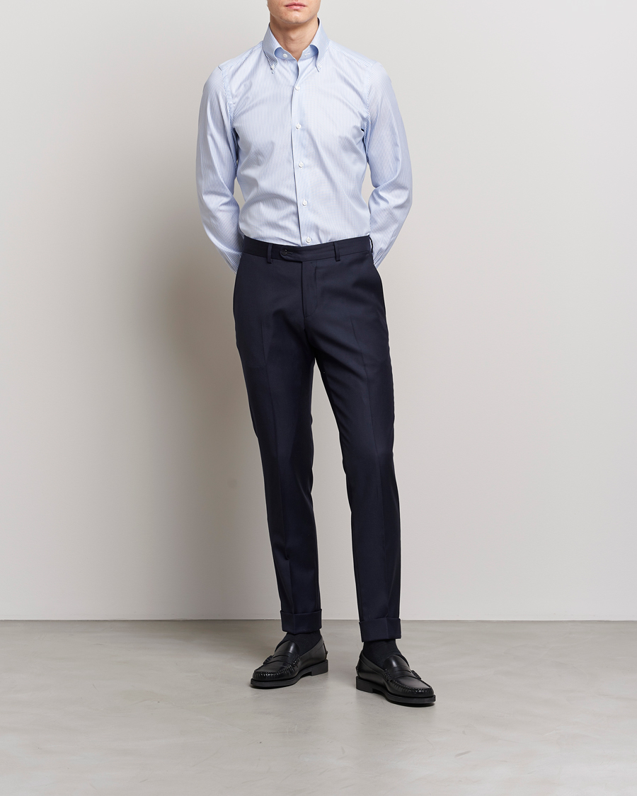 Herr | Skjortor | Finamore Napoli | Milano Slim Oxford Button Down Shirt Blue Stripe