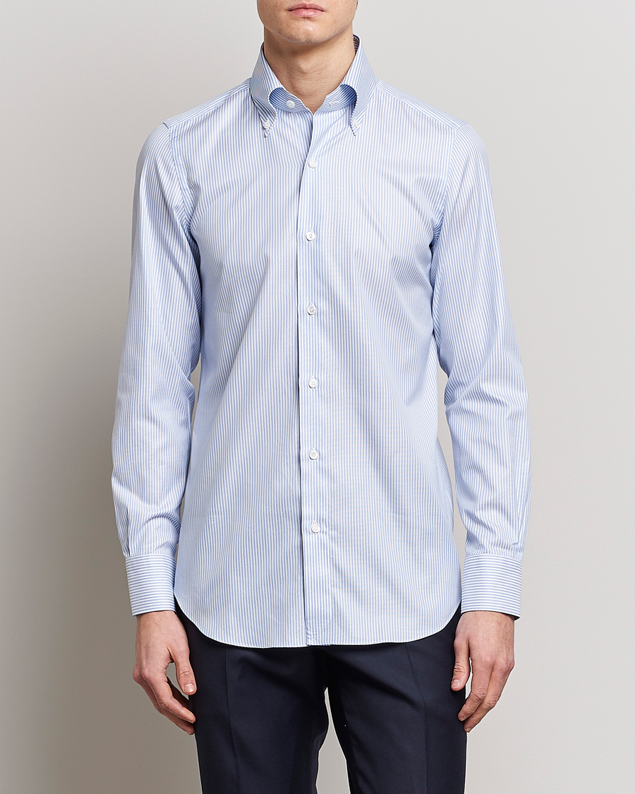 Herr | Skjortor | Finamore Napoli | Milano Slim Oxford Button Down Shirt Blue Stripe