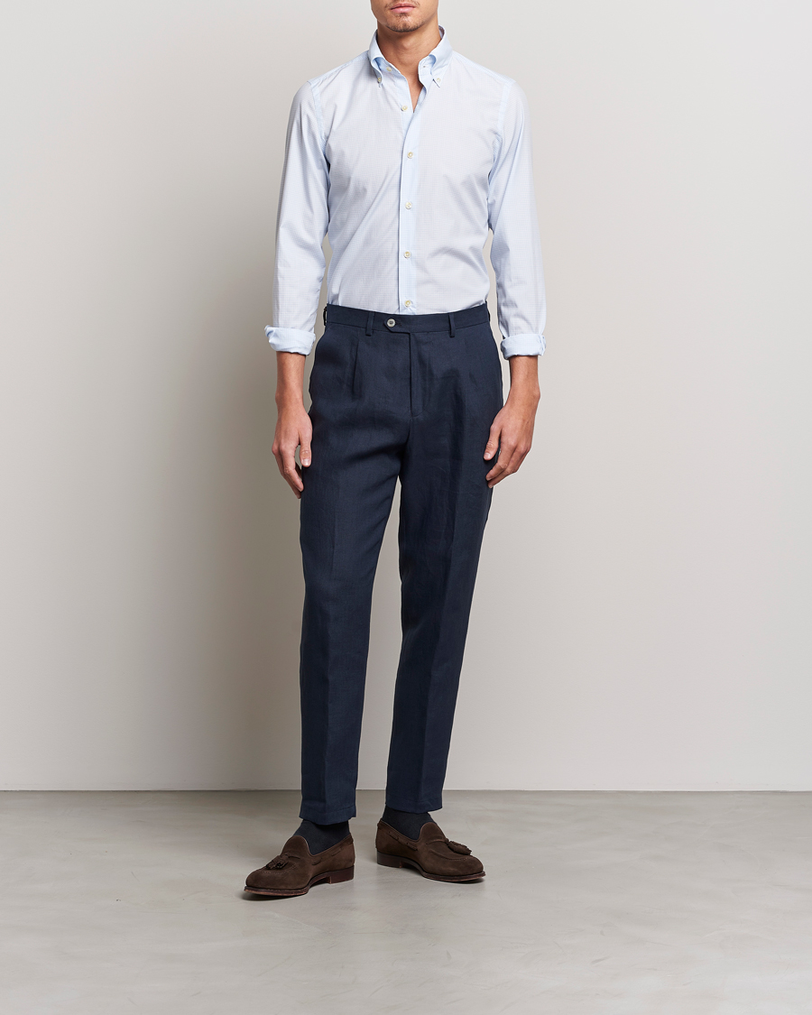Herr | Skjortor | Finamore Napoli | Milano Slim Washed Dress Shirt Light Blue Check