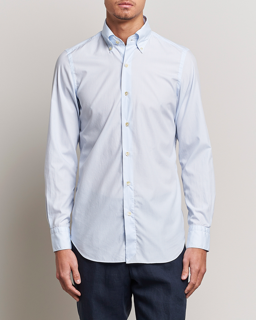Herr | Skjortor | Finamore Napoli | Milano Slim Washed Dress Shirt Light Blue Check