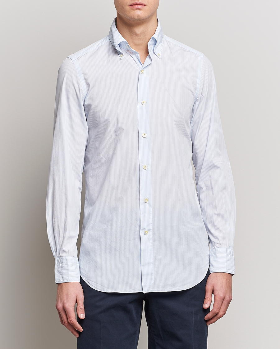 Herr | Skjortor | Finamore Napoli | Milano Slim Washed Dress Shirt Light Blue Stripe