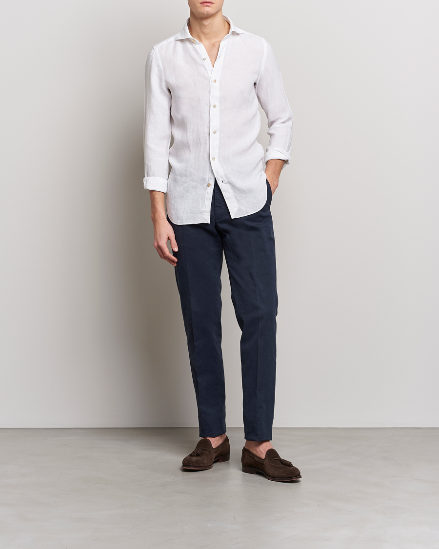 Herr | Skjortor | Finamore Napoli | Tokyo Slim Linen Shirt White