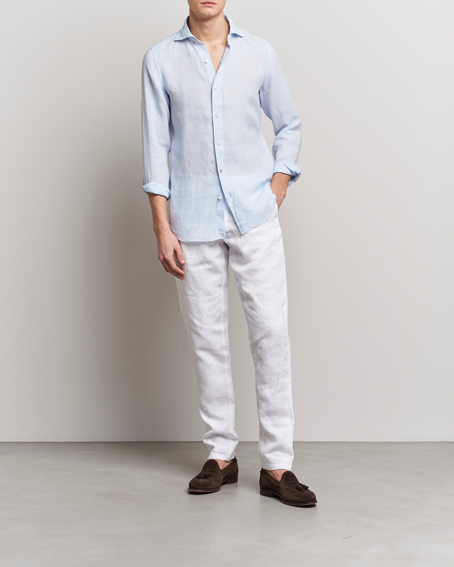 Herr | Skjortor | Finamore Napoli | Tokyo Slim Linen Shirt Light Blue