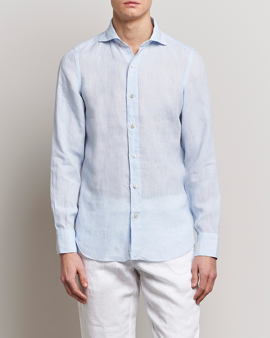 Herr | Skjortor | Finamore Napoli | Tokyo Slim Linen Shirt Light Blue