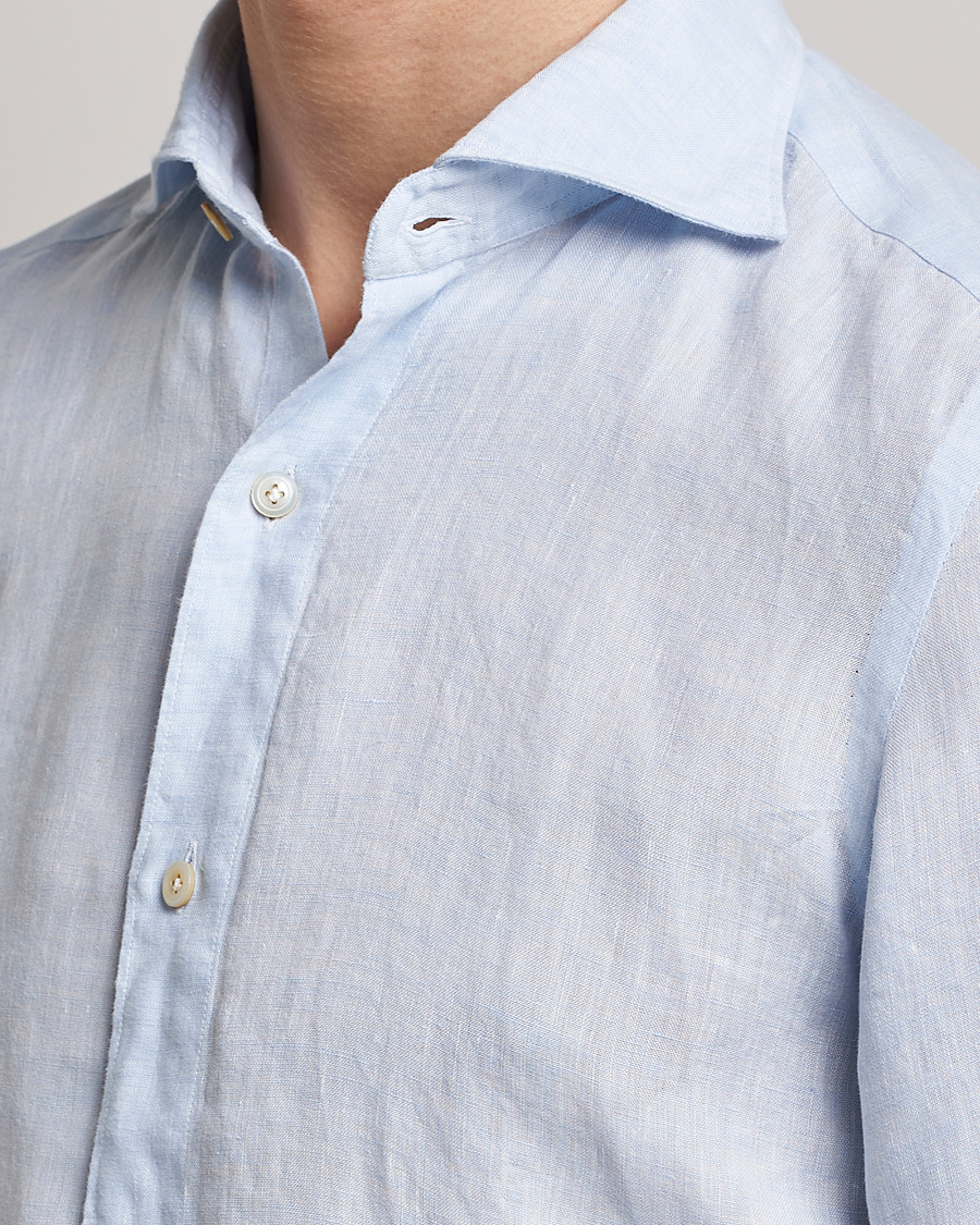 Herr | Skjortor | Finamore Napoli | Tokyo Slim Linen Shirt Light Blue