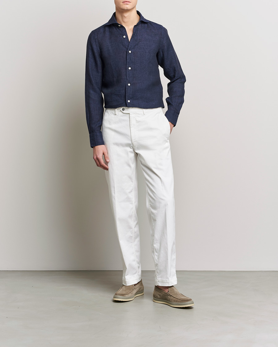 Herr | Skjortor | Finamore Napoli | Tokyo Slim Linen Shirt Navy