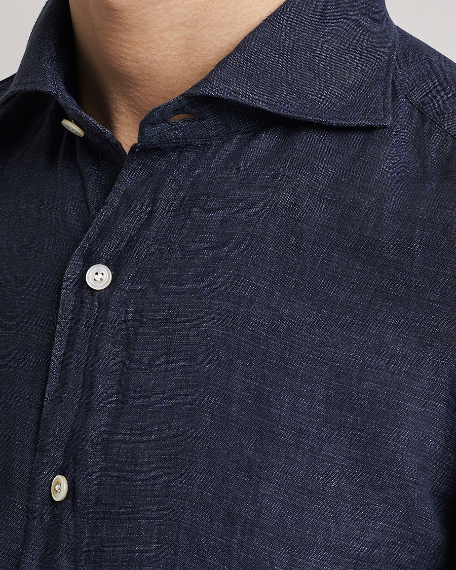 Herr | Skjortor | Finamore Napoli | Tokyo Slim Linen Shirt Navy