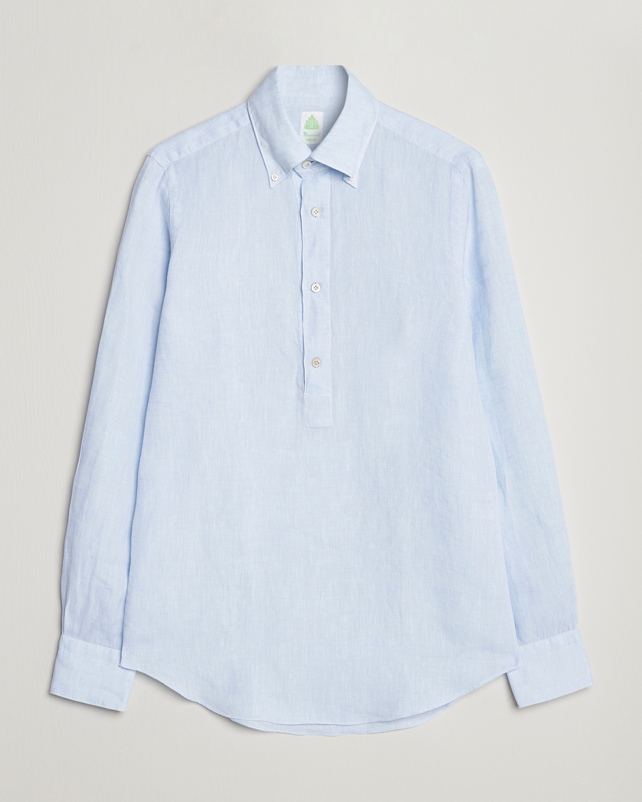 Herr | Skjortor | Finamore Napoli | Miami Linen Popover Shirt Light Blue