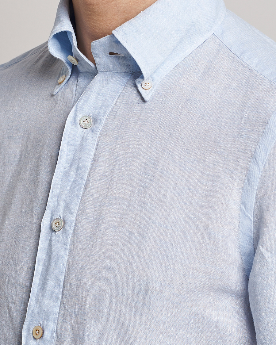 Herr | Skjortor | Finamore Napoli | Miami Linen Popover Shirt Light Blue