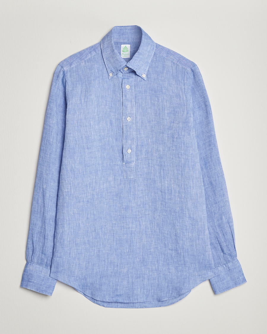 Herr | Skjortor | Finamore Napoli | Miami Linen Popover Shirt Dark Blue