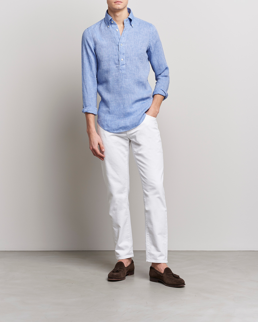 Herr | Skjortor | Finamore Napoli | Miami Linen Popover Shirt Dark Blue