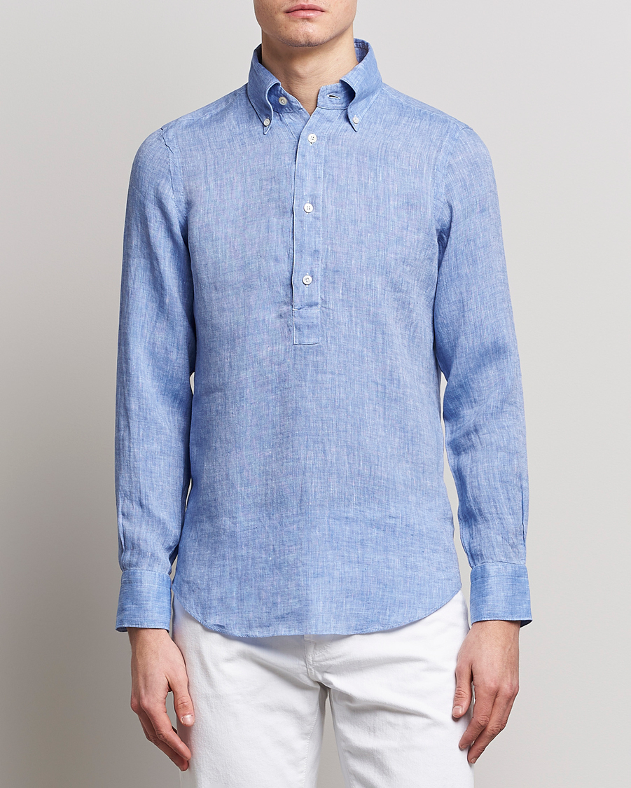 Herr | Skjortor | Finamore Napoli | Miami Linen Popover Shirt Dark Blue