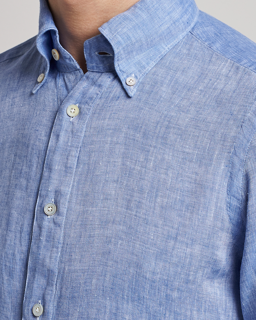 Herr | Skjortor | Finamore Napoli | Miami Linen Popover Shirt Dark Blue