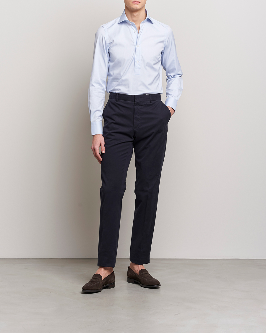 Herr | Skjortor | Finamore Napoli | Tokyo Slim Oxford Popover Shirt Light Blue