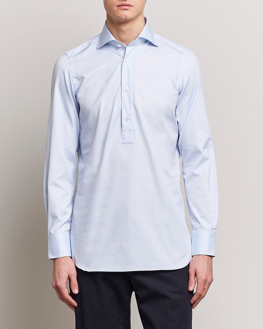 Herr | Skjortor | Finamore Napoli | Tokyo Slim Oxford Popover Shirt Light Blue