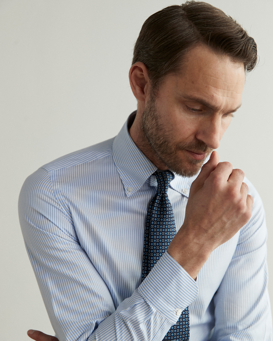 Herr | Skjortor | Finamore Napoli | Tokyo Slim Chambray Shirt Light Blue