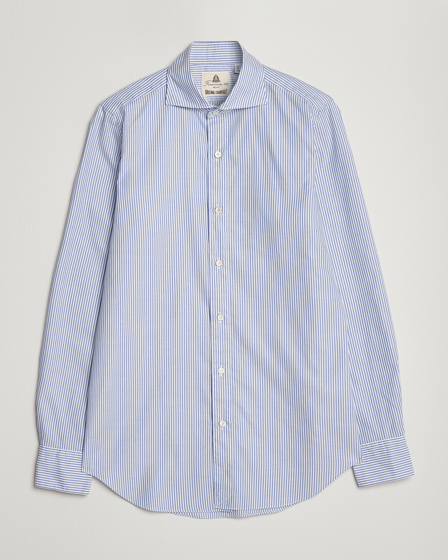 Herr | Skjortor | Finamore Napoli | Tokyo Slim Chambray Shirt Light Blue Stripe