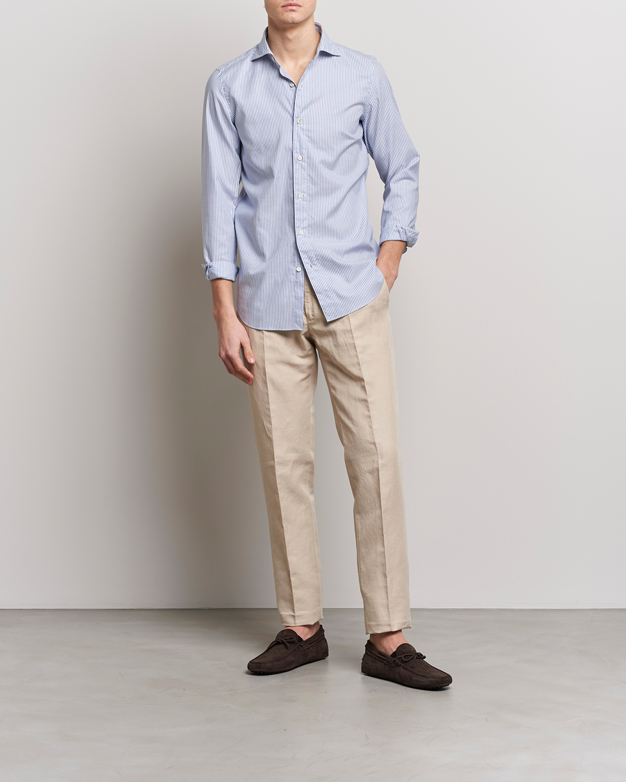 Herr | Skjortor | Finamore Napoli | Tokyo Slim Chambray Shirt Light Blue Stripe
