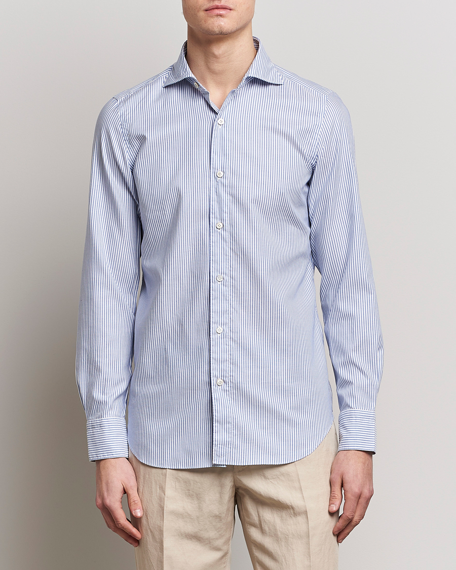 Herr | Skjortor | Finamore Napoli | Tokyo Slim Chambray Shirt Light Blue Stripe