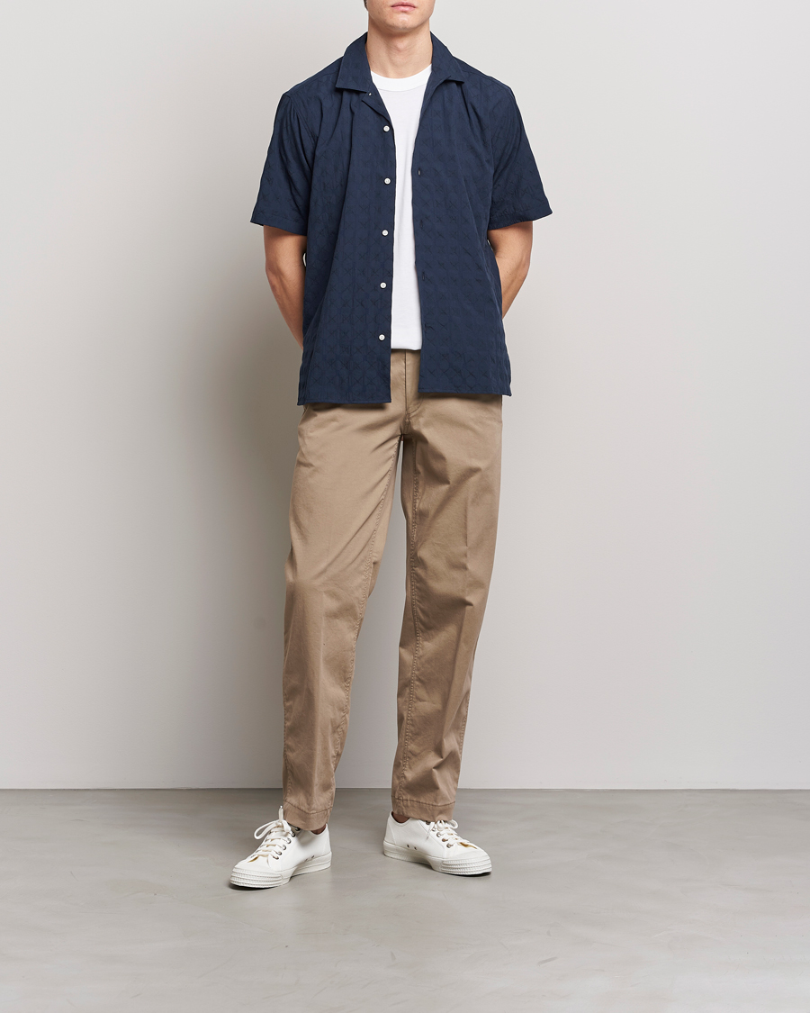 Herr | Skjortor | Gitman Vintage | Japanese Jacquard Camp Shirt Navy