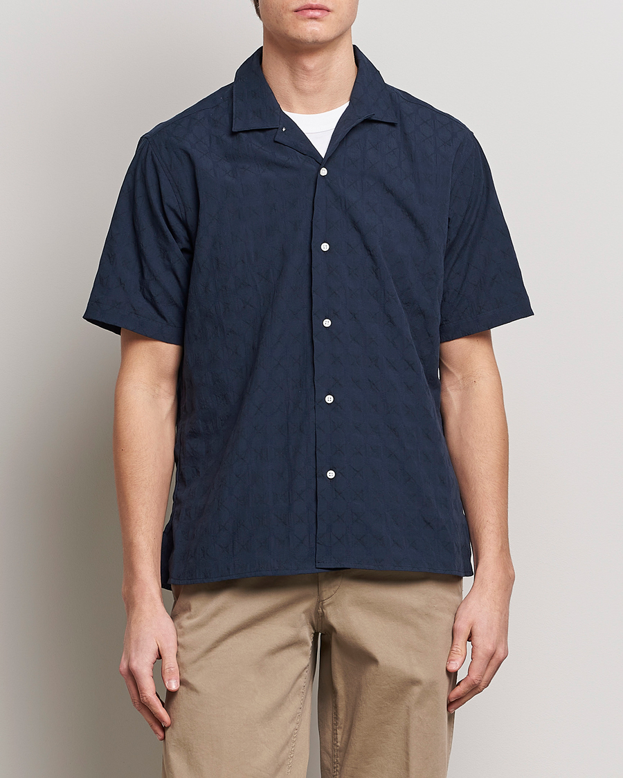 Herr | Skjortor | Gitman Vintage | Japanese Jacquard Camp Shirt Navy