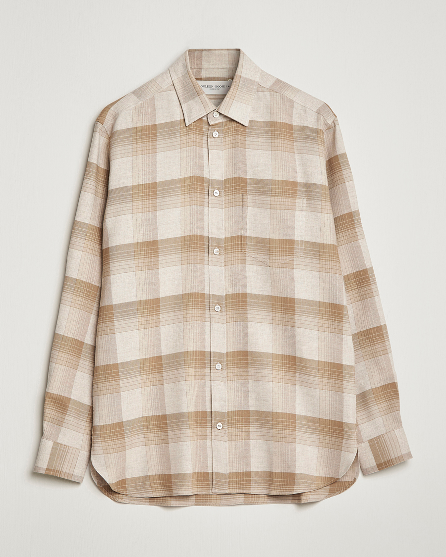 Herr | Skjortor | Golden Goose | Deluxe Brand Regular Check Wool Shirt White/Sand