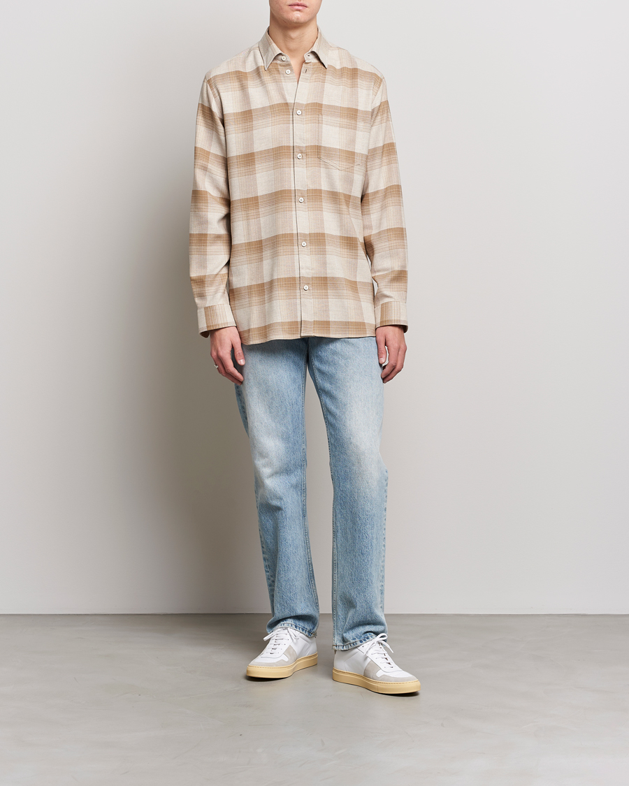 Herr | Skjortor | Golden Goose | Deluxe Brand Regular Check Wool Shirt White/Sand