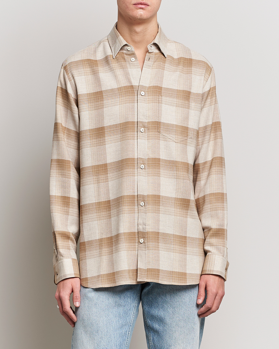 Herr | Skjortor | Golden Goose | Deluxe Brand Regular Check Wool Shirt White/Sand