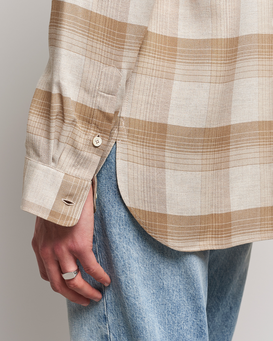 Herr | Skjortor | Golden Goose | Deluxe Brand Regular Check Wool Shirt White/Sand