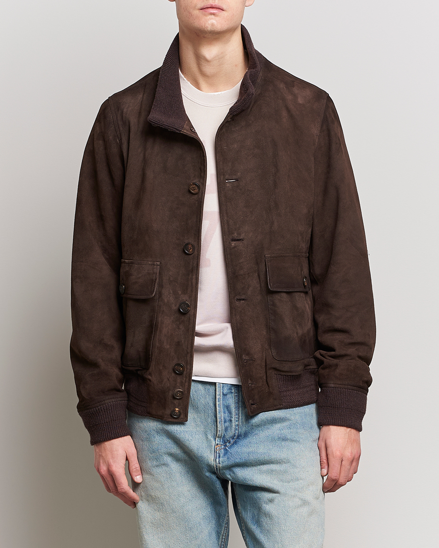 Herr | Skinnjackor | Golden Goose Deluxe Brand | Soft Suede Jacket Dark Brown Suede